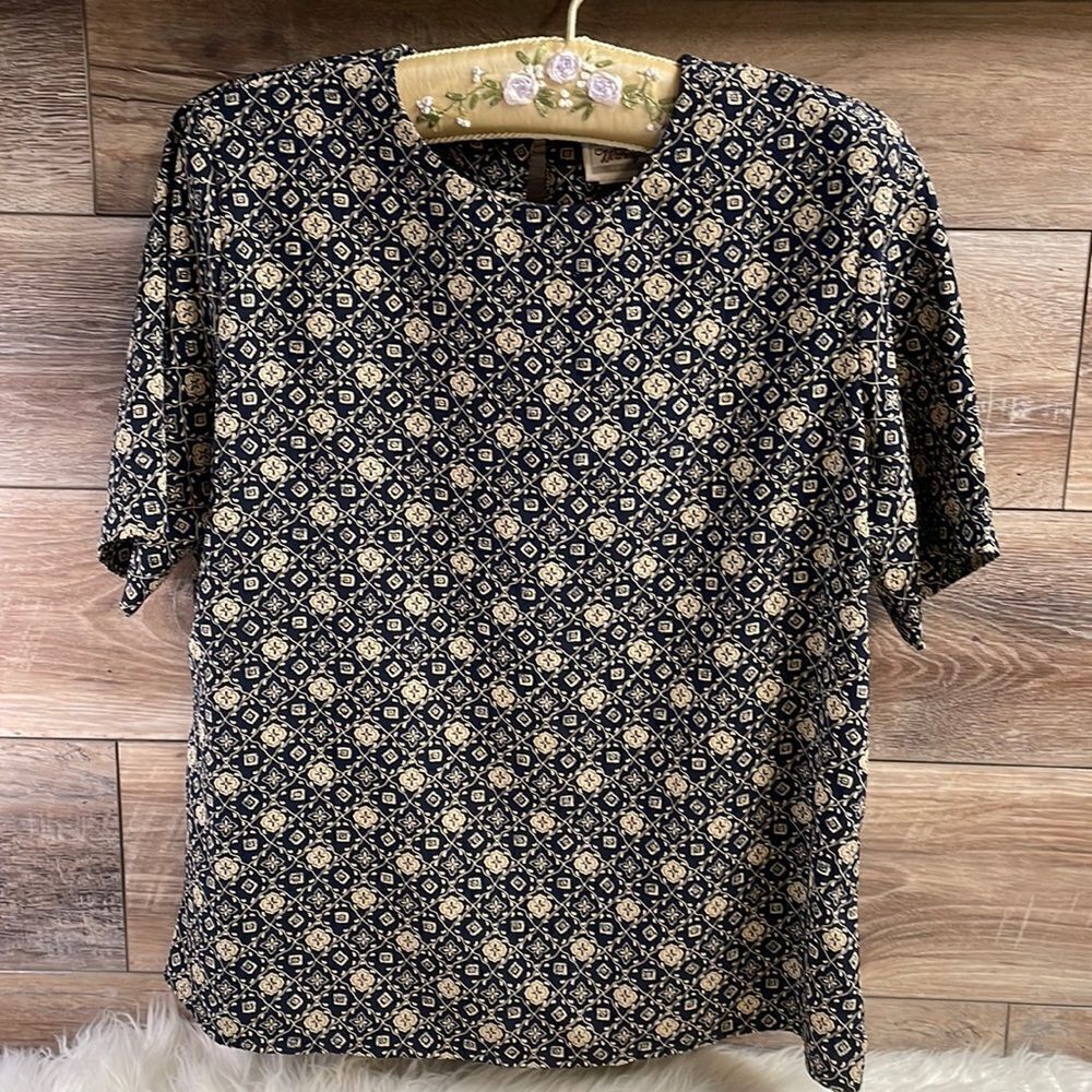 Worthington Petite Blouse Womens Petite Black Short Sleeve Dress Top